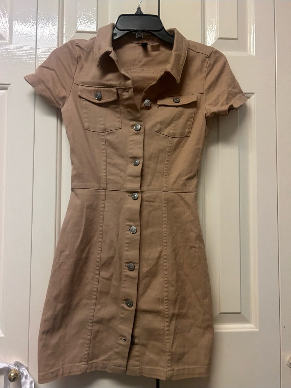 H&M Tan Short Button-Front Mini Dress